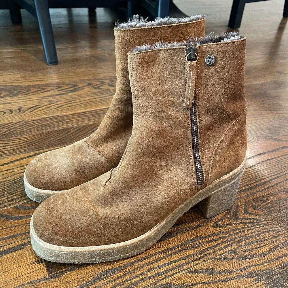 TONI PONS Winter Made in Spain Tan Suede Leather Fur Lined Heeled Boots